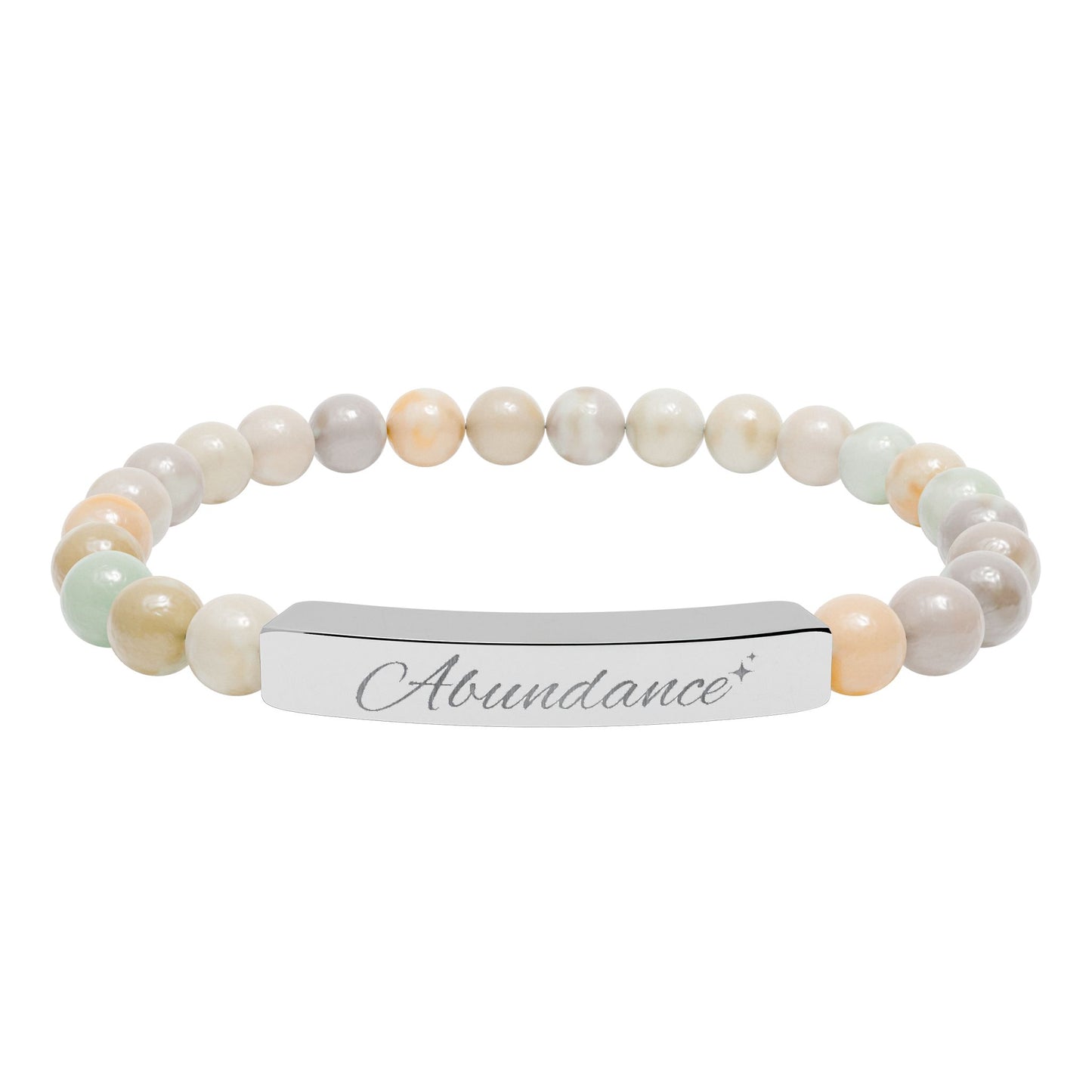 Abundance Engraved Natural Stone Stretch Bar Bracelet