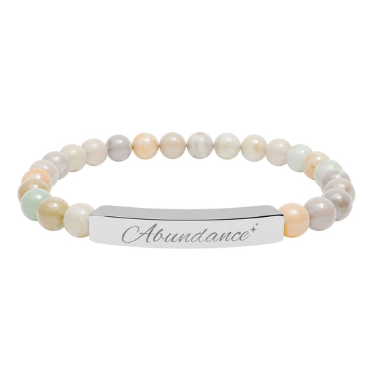 Abundance Engraved Natural Stone Stretch Bar Bracelet