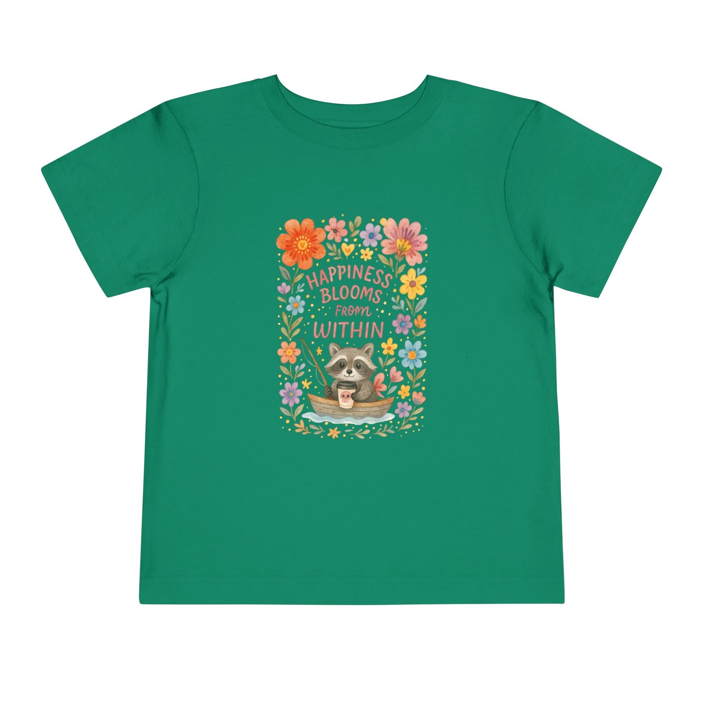 Floral Raccoon Toddler Tee -  'Happiness Blooms from Within' Design