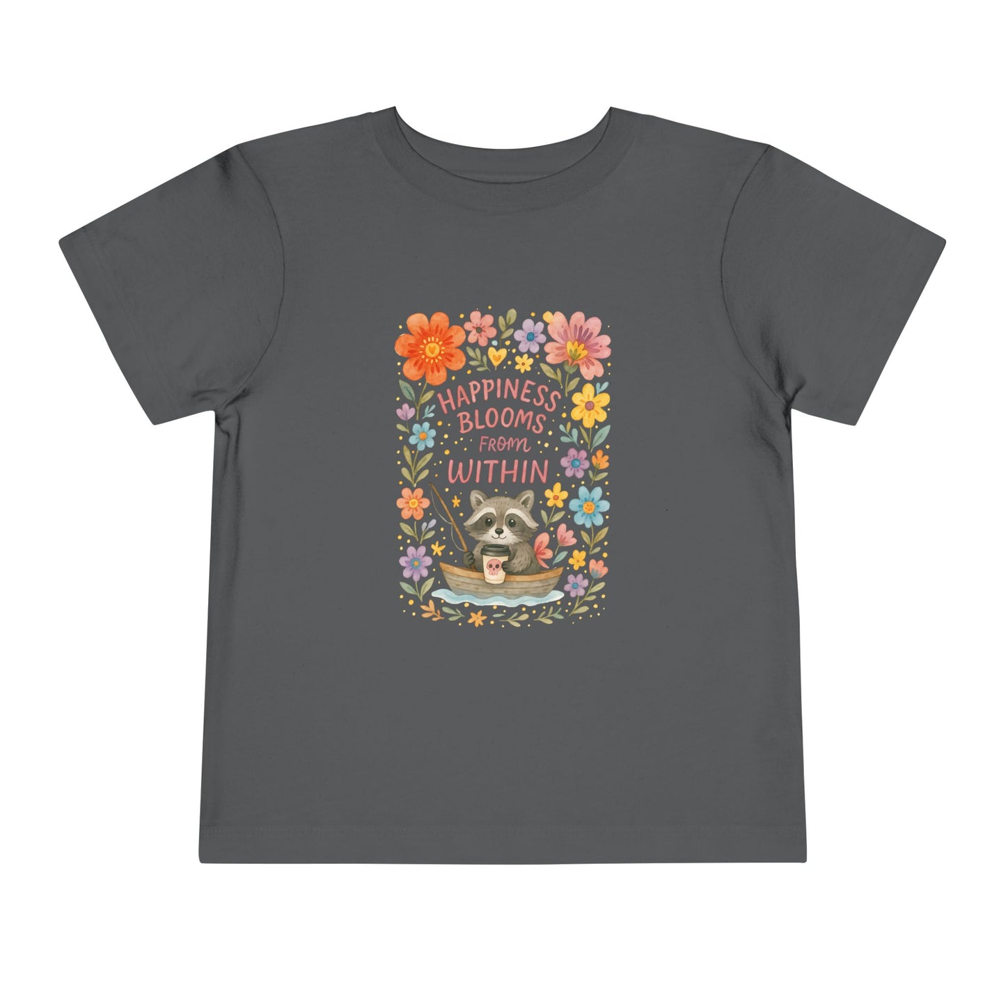 Floral Raccoon Toddler Tee -  'Happiness Blooms from Within' Design