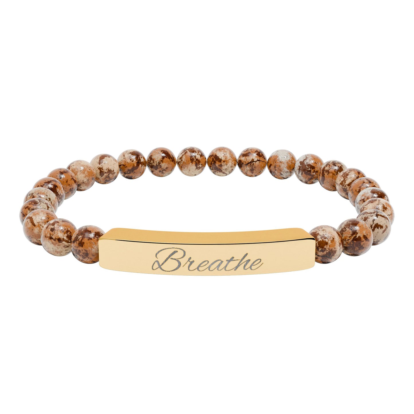 Breathe Natural Stone Stretch Bar Bracelet — Mindfulness Engraved Beaded Bracelet