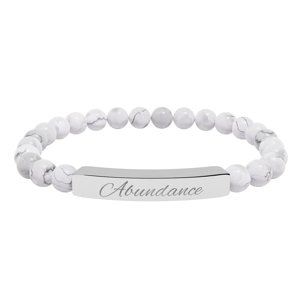 Natural Stone Stretch Bar Bracelet — ‘Abundance’ Engraved