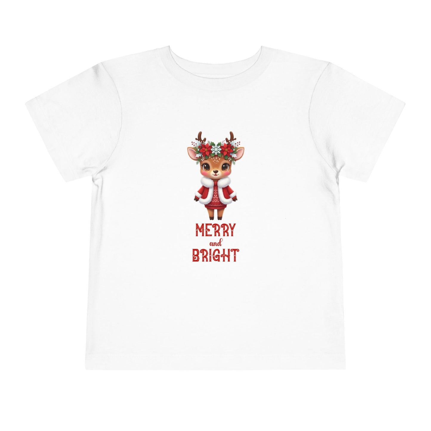 Merry and Bright Baby Reindeer Toddler Tee | Cute Reindeer Design | Christmas Outfit, Kids Holiday Shirt, Festive Toddler Wear, Winter Apparel