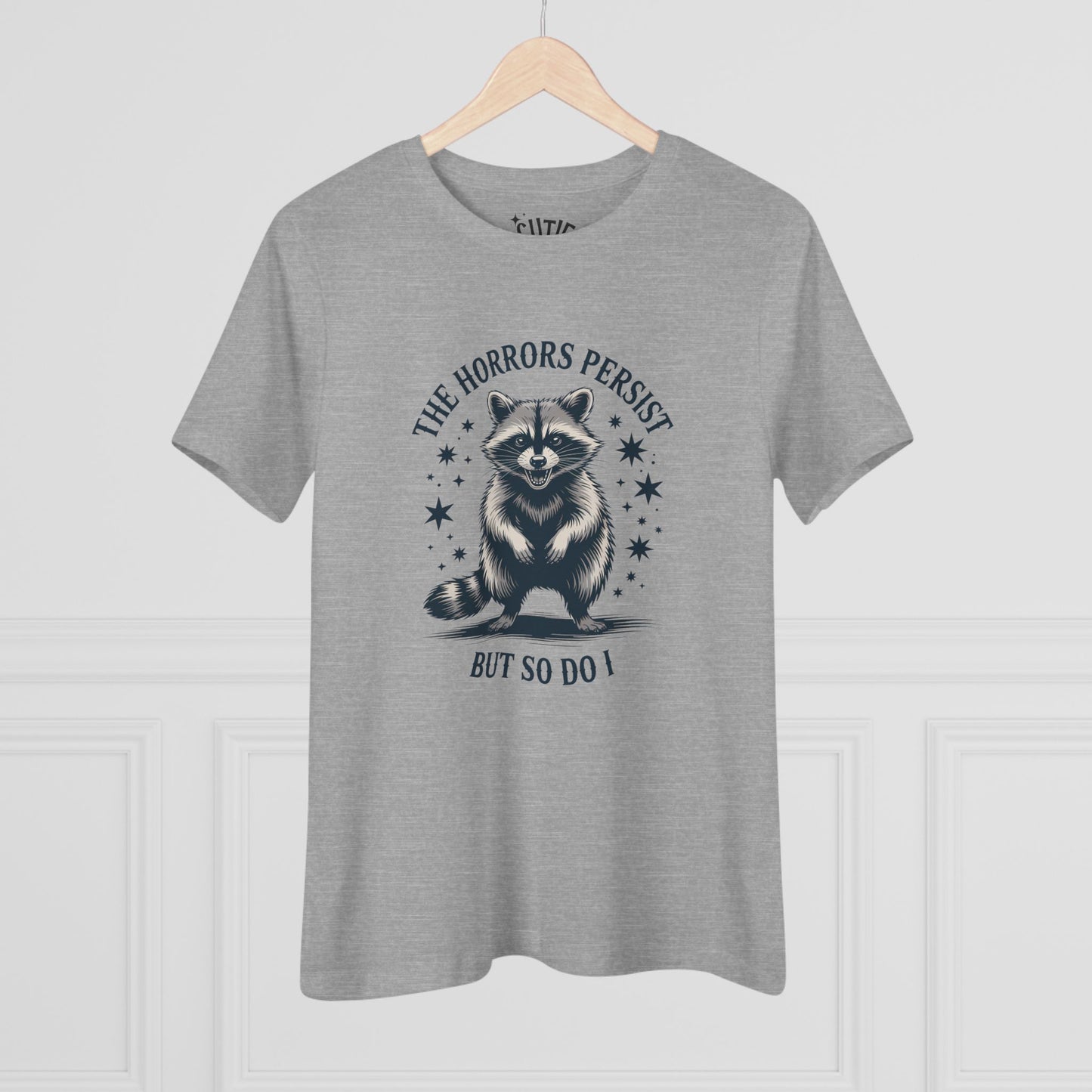 The Horrors Persist Women's Cotton Tee, Funny Raccoon Shirt, Gift for Nature Lovers, Cute Animal T-Shirt, Casual Wear, Wildlife [...]