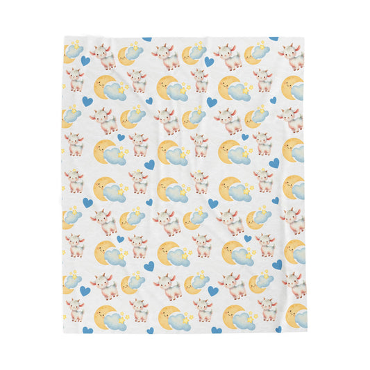 Baby Goat Moon & Stars Velveteen Plush Blanket