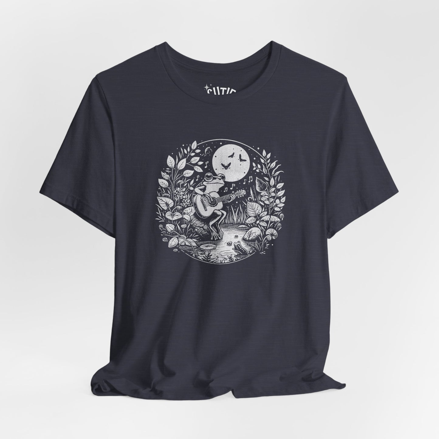 Frog with Guitar Nature Graphic Tee, Unisex Outdoor Shirt, Casual Wear, Gift for Nature Lovers, Music Theme Apparel, Bohemian Style Clothing