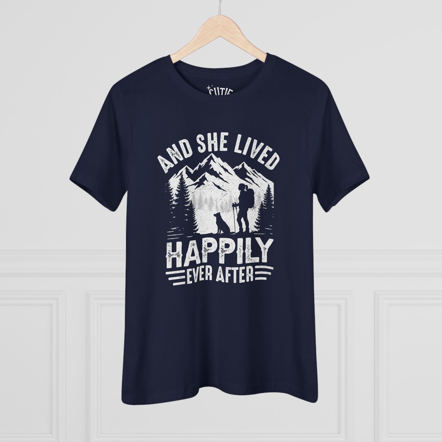 Adventure-Inspired Women's Cotton Tee - Perfect Gift for Hikers, Campers, and Outdoor Lovers, 'And She Lived Happily Ever After', [...]