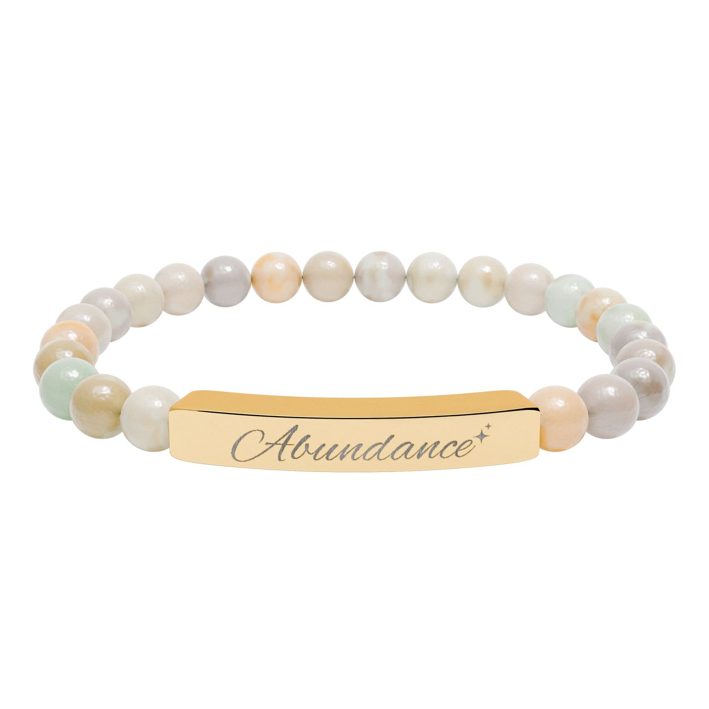 Abundance Engraved Natural Stone Stretch Bar Bracelet