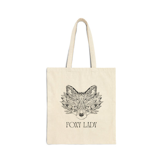 Foxy Lady Canvas Tote Bag - Strong Woman Fox Design Eco-Friendly