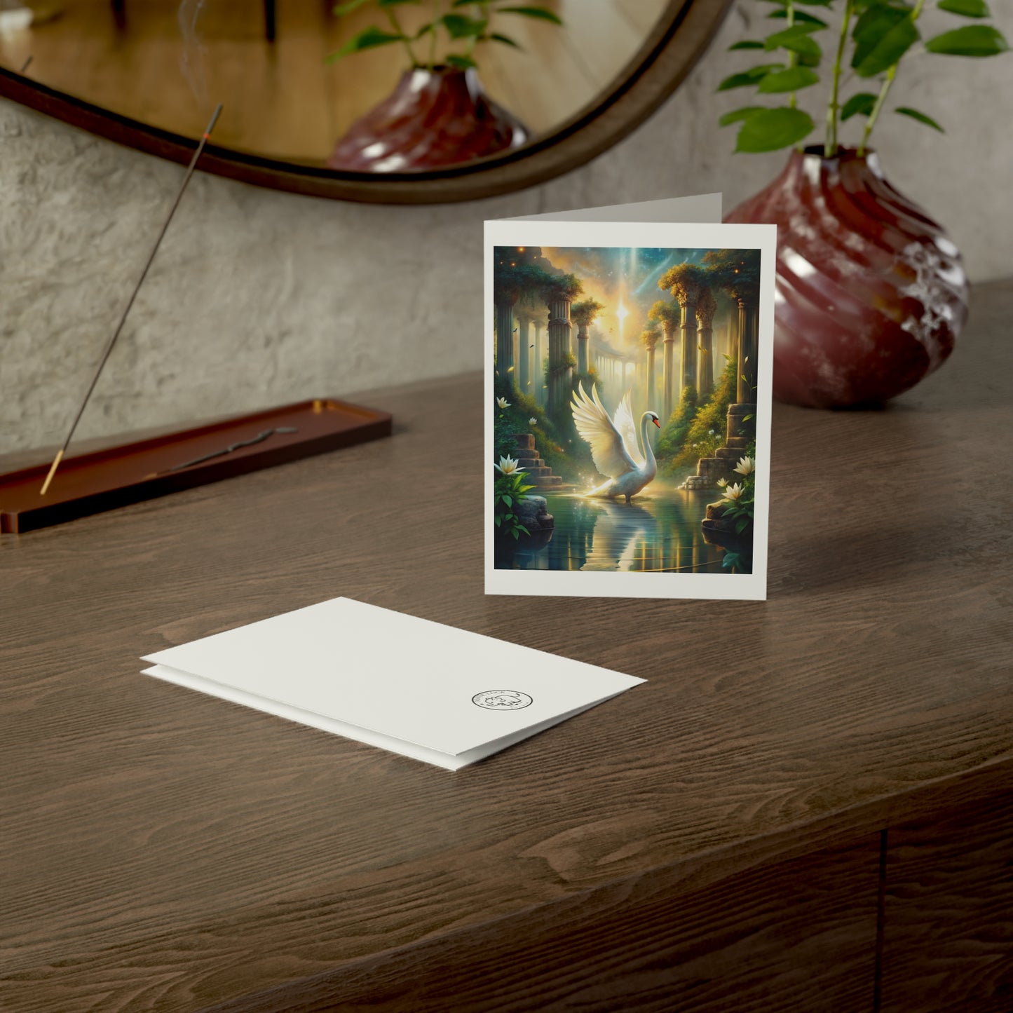 Swan in Enchanted Garden Note Cards with Envelopes (1/10/30/50 pack)