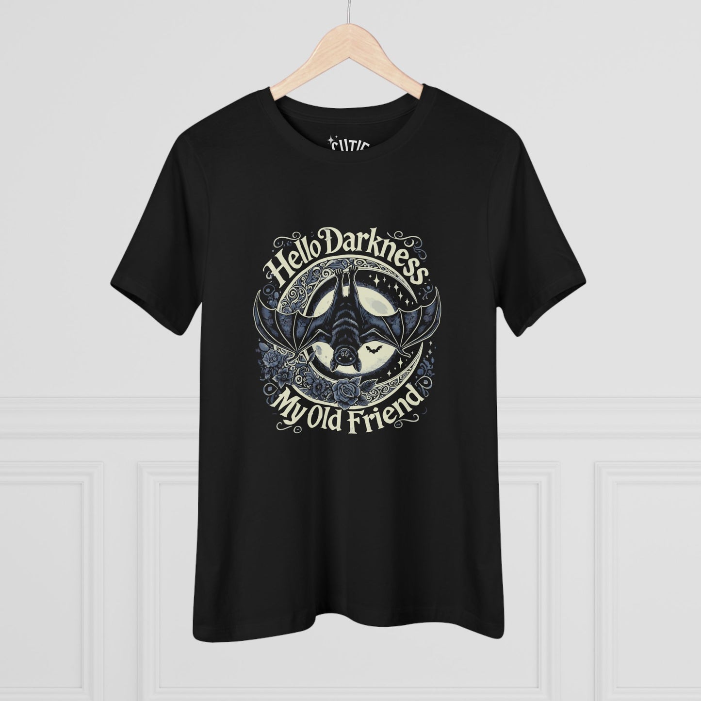 Bat Hello Darkness Dark Humor Women's Cotton Tee, Funny Graphic Top, My Old Friend Shirt, Gift for Music Lovers, Casual Wear for Any Occasion