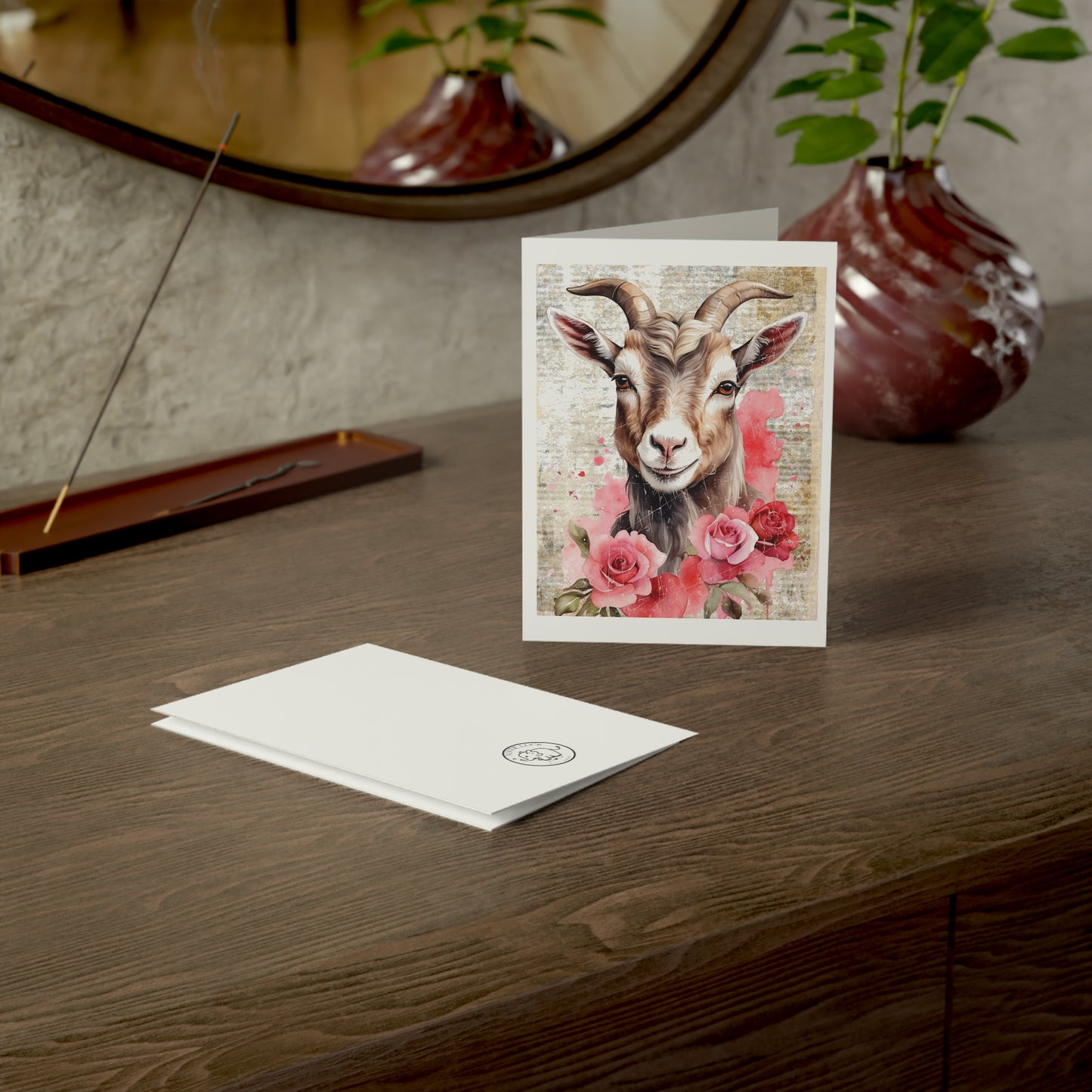 Goat Notes Greeting Cards -  Floral Goat Set - 1, 10, 30, 50pcs with Envelopes