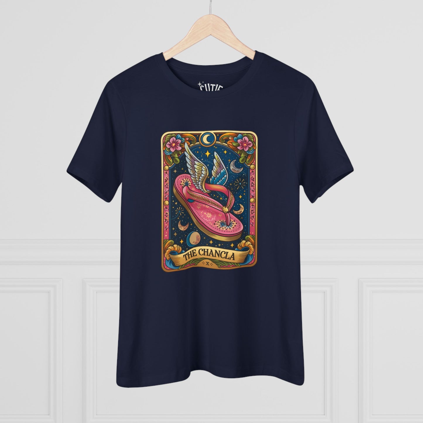 The Chancla Tarot Card Women's Cotton Tee - Boho Funny Winged Sandal Shirt