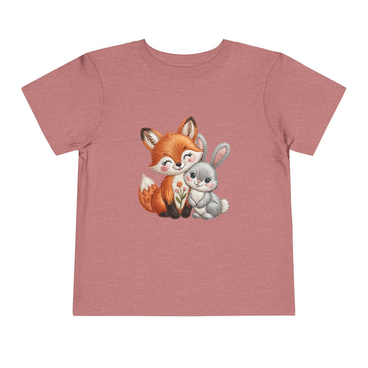 Animal Friends Toddler Tee, Kids Short Sleeve Shirt, Baby Shower Gift, Toddler Apparel, Fox and Bunny Design
