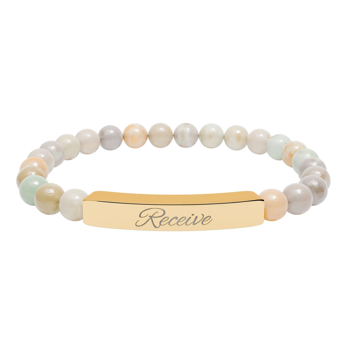 Receive Natural Stone Stretch Bar Bracelet — Engraved Mindfulness Manifesting Bead Bracelet