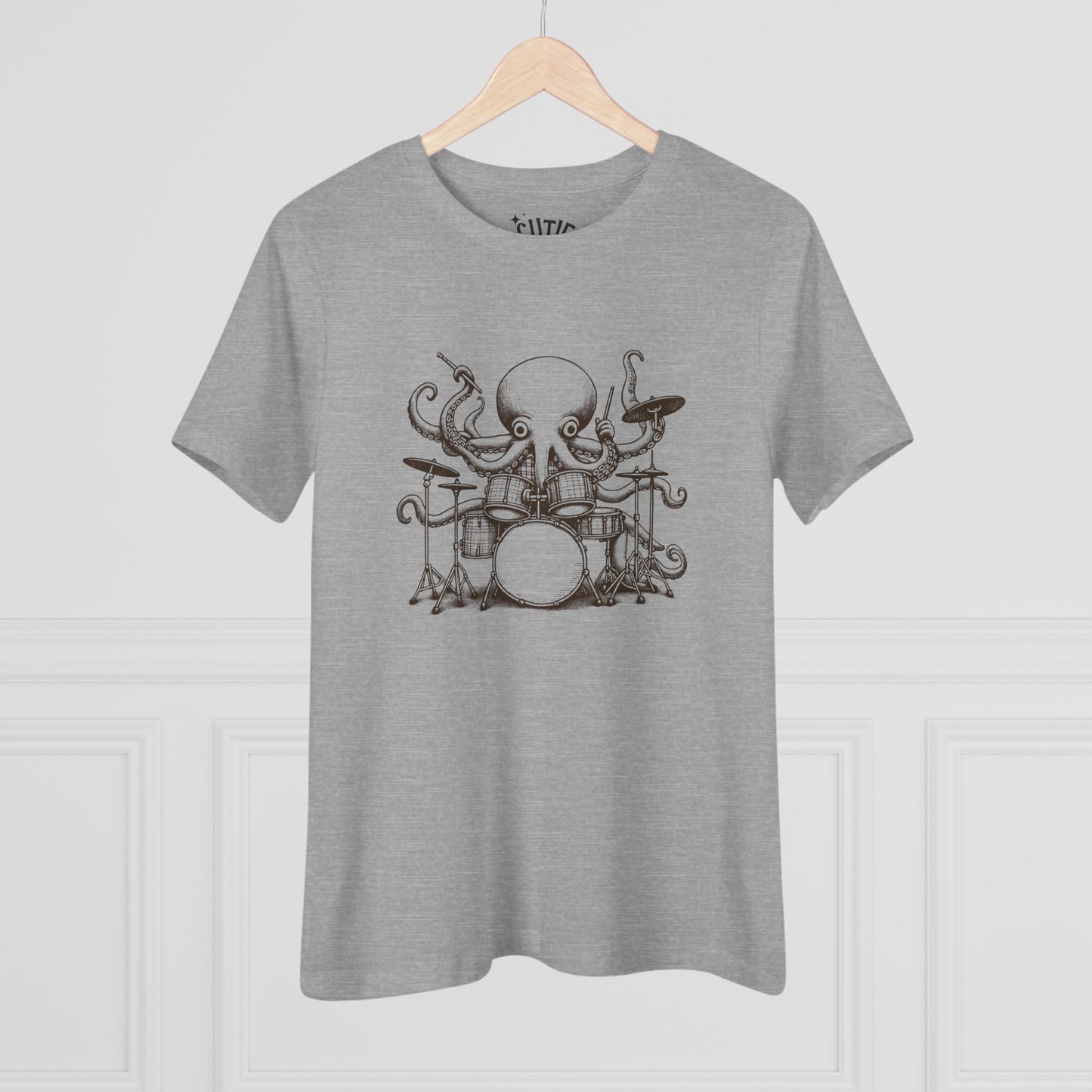 Octopus Drummer Women's Cotton Tee - Music Lover Whimsical Tee
