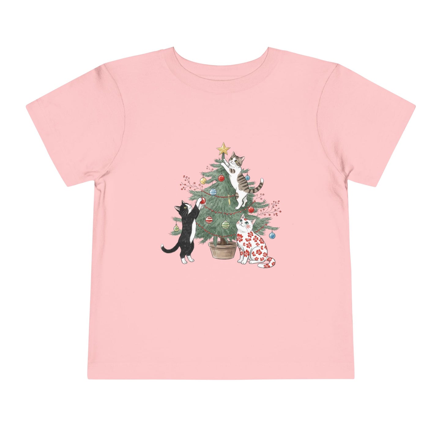 Cat Christmas Tree Tee for Toddlers, Christmas Shirt, Holiday Outfit, Cat Lover Gift, Cute Kids Tee
