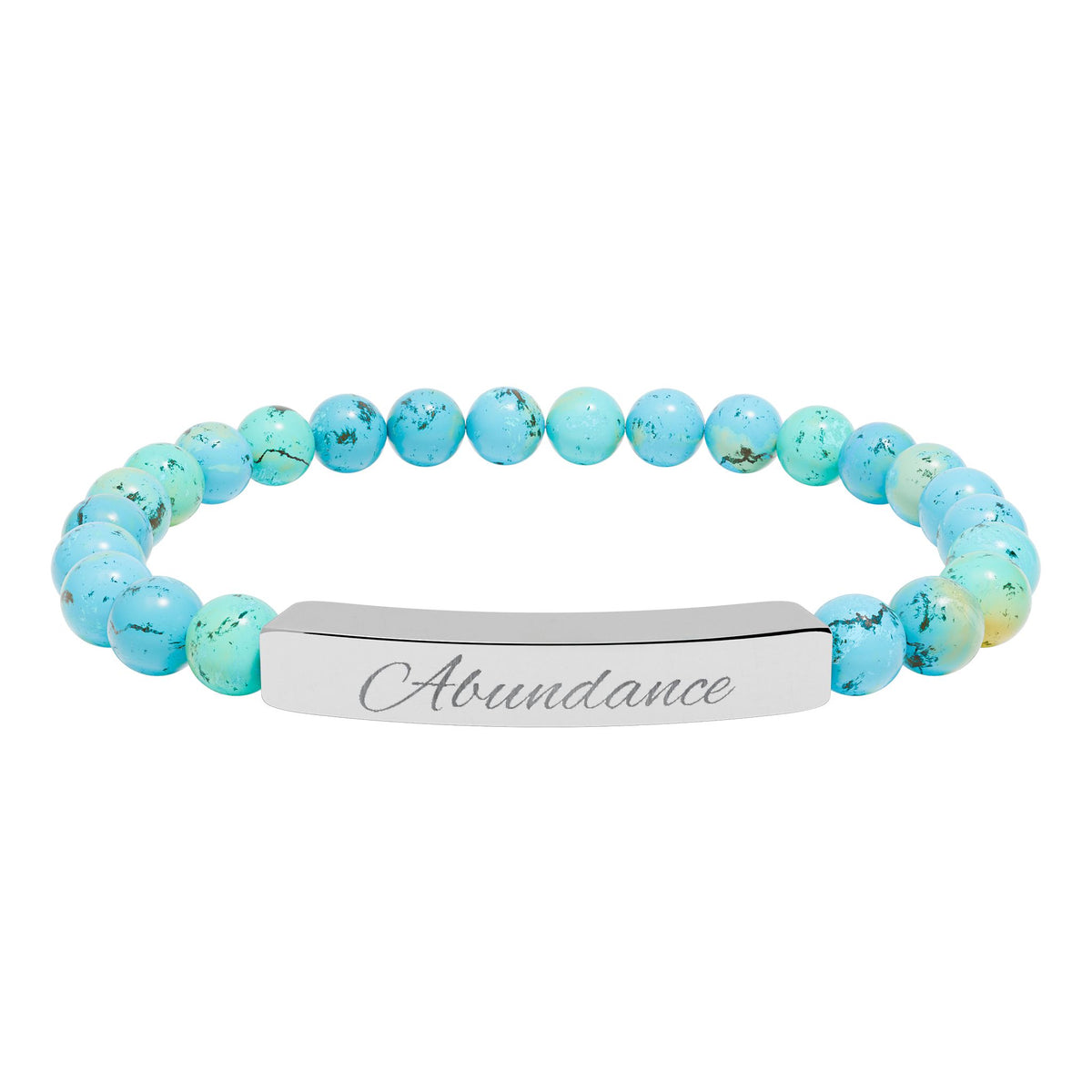 Natural Stone Stretch Bar Bracelet — ‘Abundance’ Engraved
