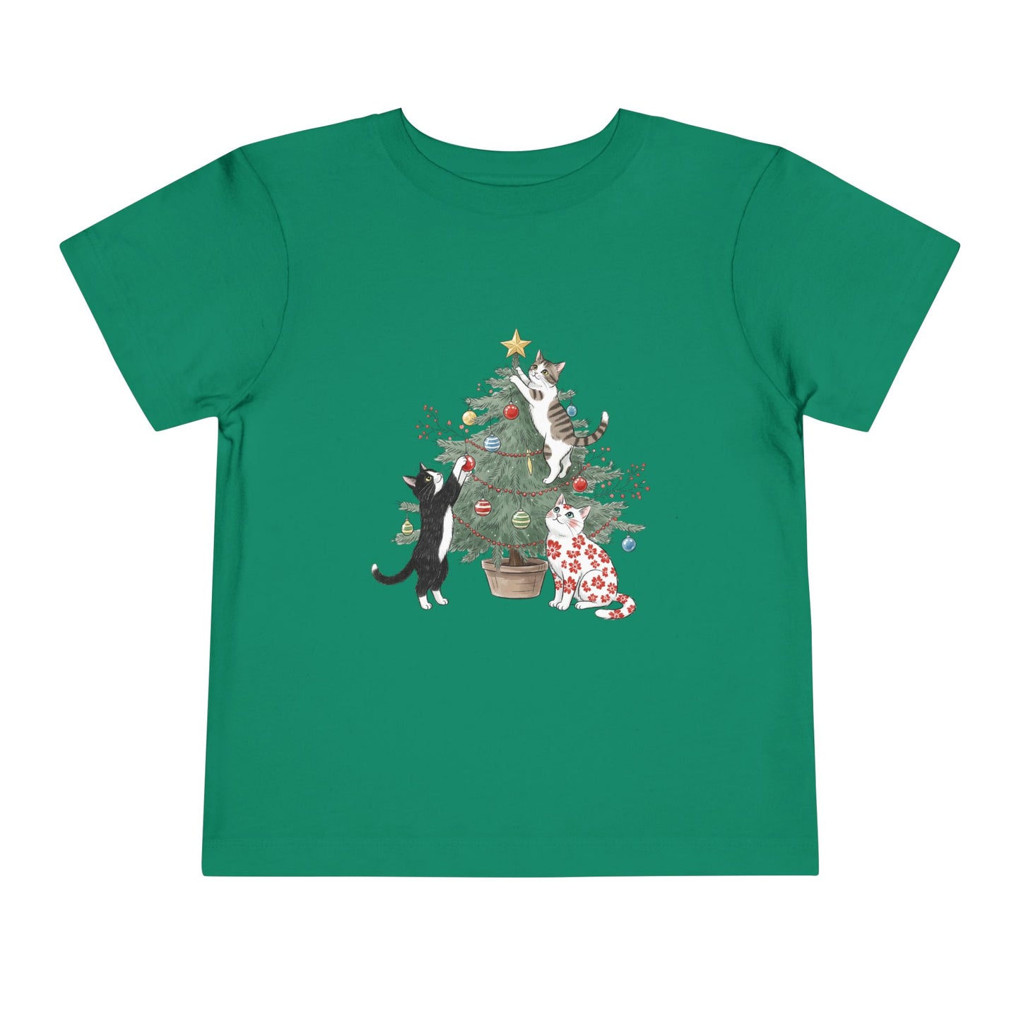 Cat Christmas Tree Tee for Toddlers, Christmas Shirt, Holiday Outfit, Cat Lover Gift, Cute Kids Tee