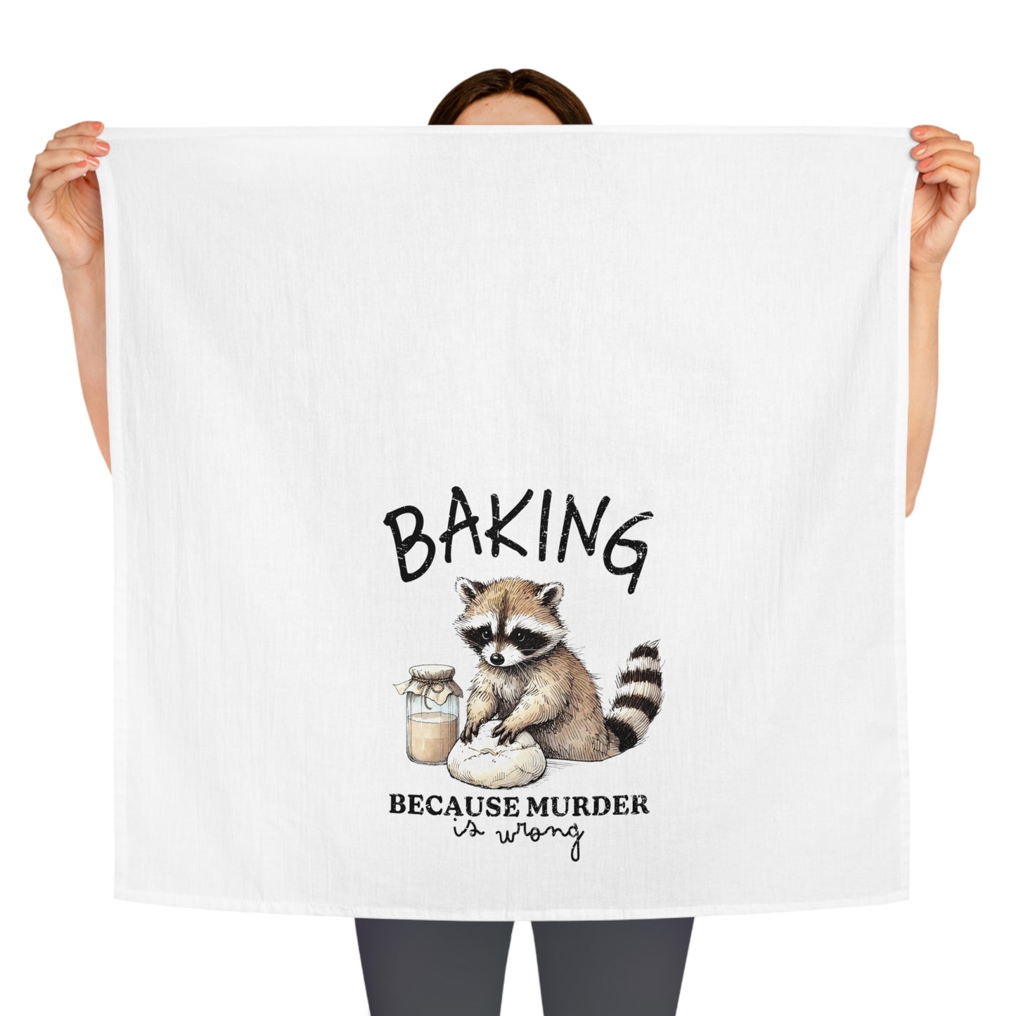 Tea Towel - Raccoon 'Baking Because Murder Is Wrong' Kitchen Towel