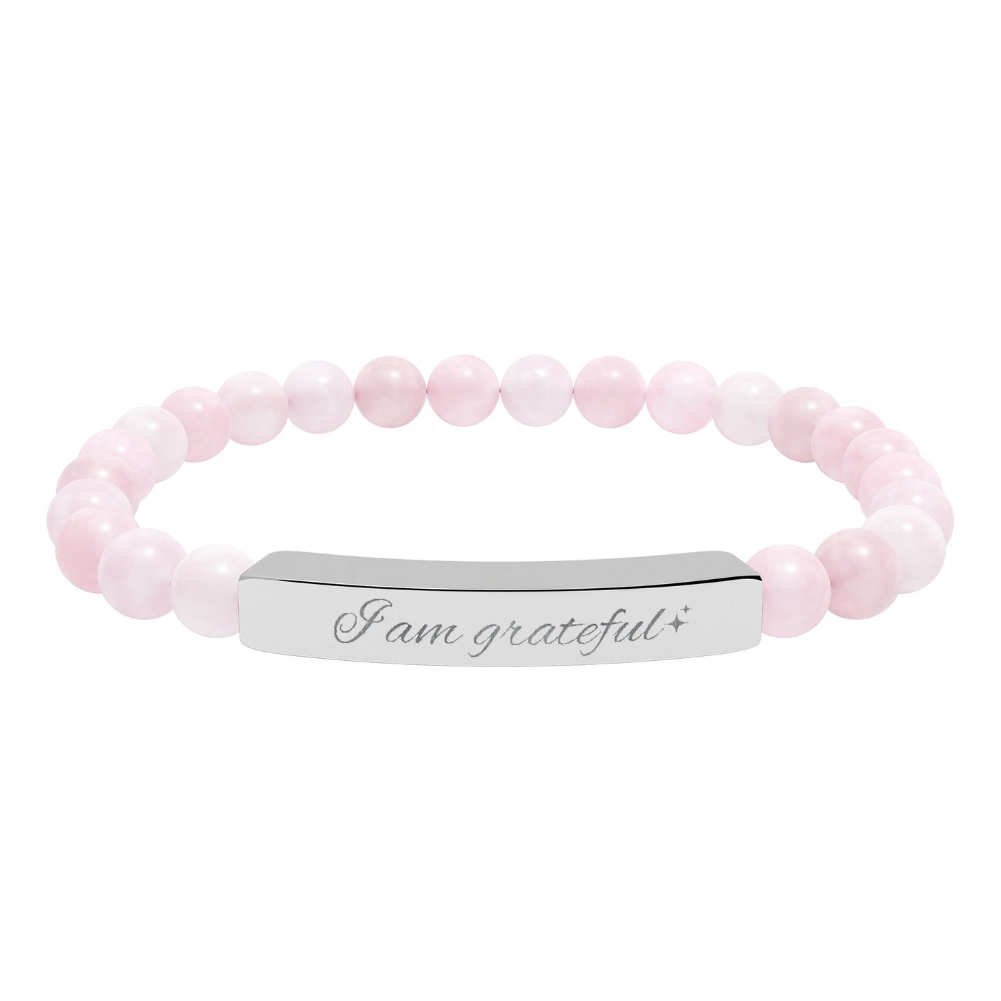 Engraved Natural Stone Stretch Bar Bracelet — "I am Grateful"