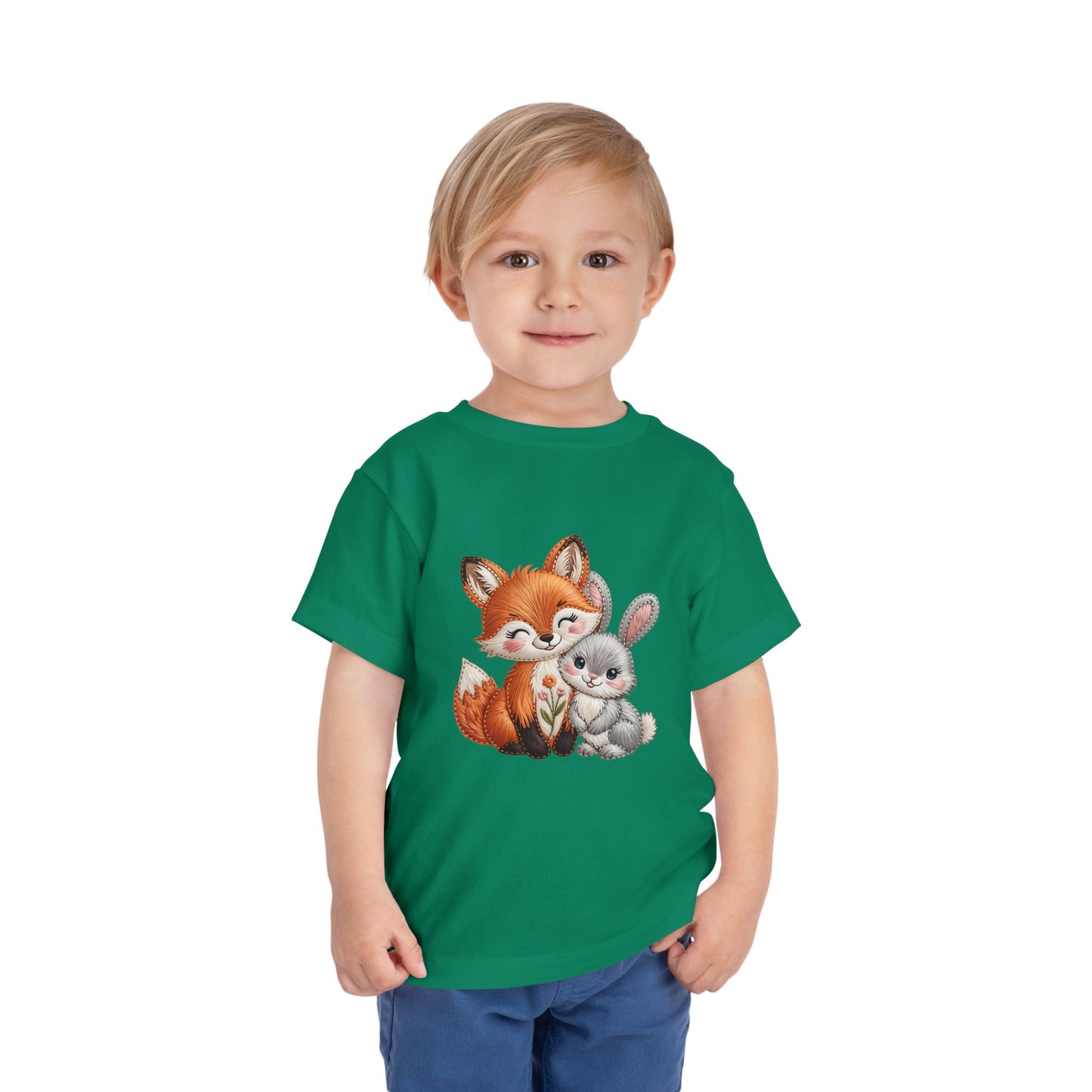 Animal Friends Toddler Tee, Kids Short Sleeve Shirt, Baby Shower Gift, Toddler Apparel, Fox and Bunny Design