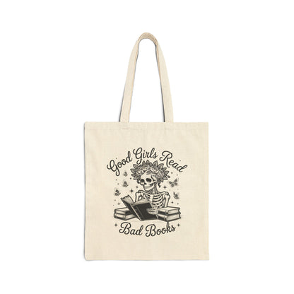 Good Girls Read Bad Books Skeleton Tote Bag, Literary Gift, Book Lover Tote, Romantasy Book Lovers, Skeleton Design, Reading Accessory