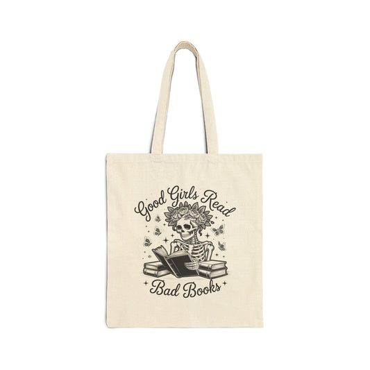 Good Girls Read Bad Books Skeleton Tote Bag, Literary Gift, Book Lover Tote, Romantasy Book Lovers, Skeleton Design, Reading Accessory