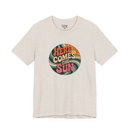 Sun Retro Graphic T-Shirt, Unisex Jersey Tee, Summer Vibes, Gift for Music Lovers, Here Comes the Sun Tee, Festival Wear, Casual Style