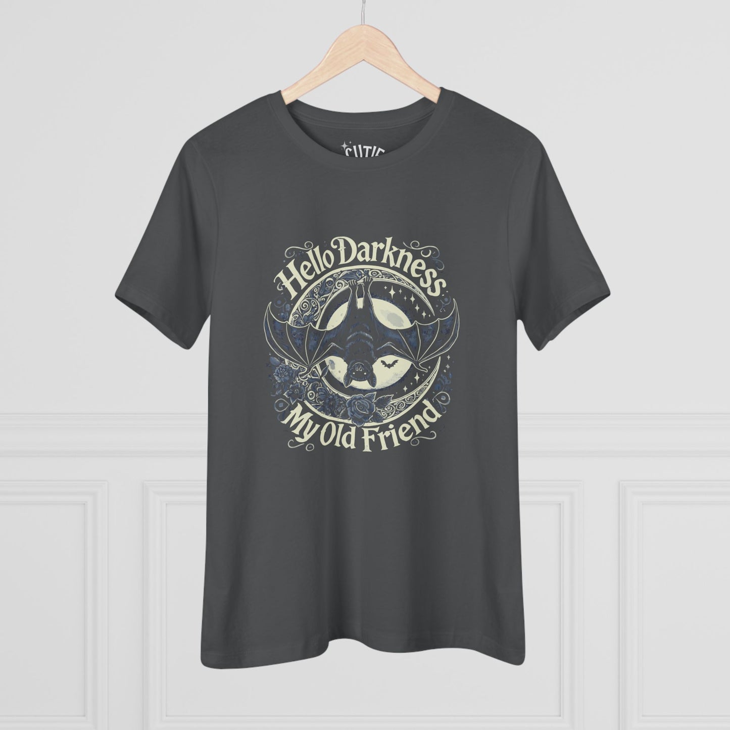 Bat Hello Darkness Dark Humor Women's Cotton Tee, Funny Graphic Top, My Old Friend Shirt, Gift for Music Lovers, Casual Wear for Any Occasion
