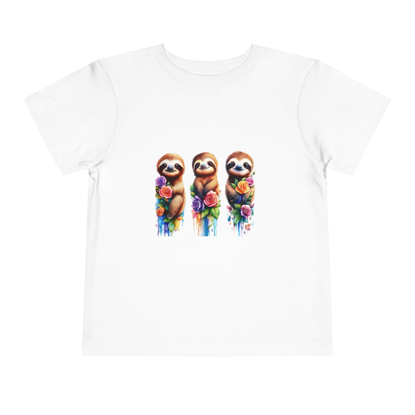 Baby Sloth Toddler Tee - Watercolor Sloth and Flowers for Little Animal Lovers