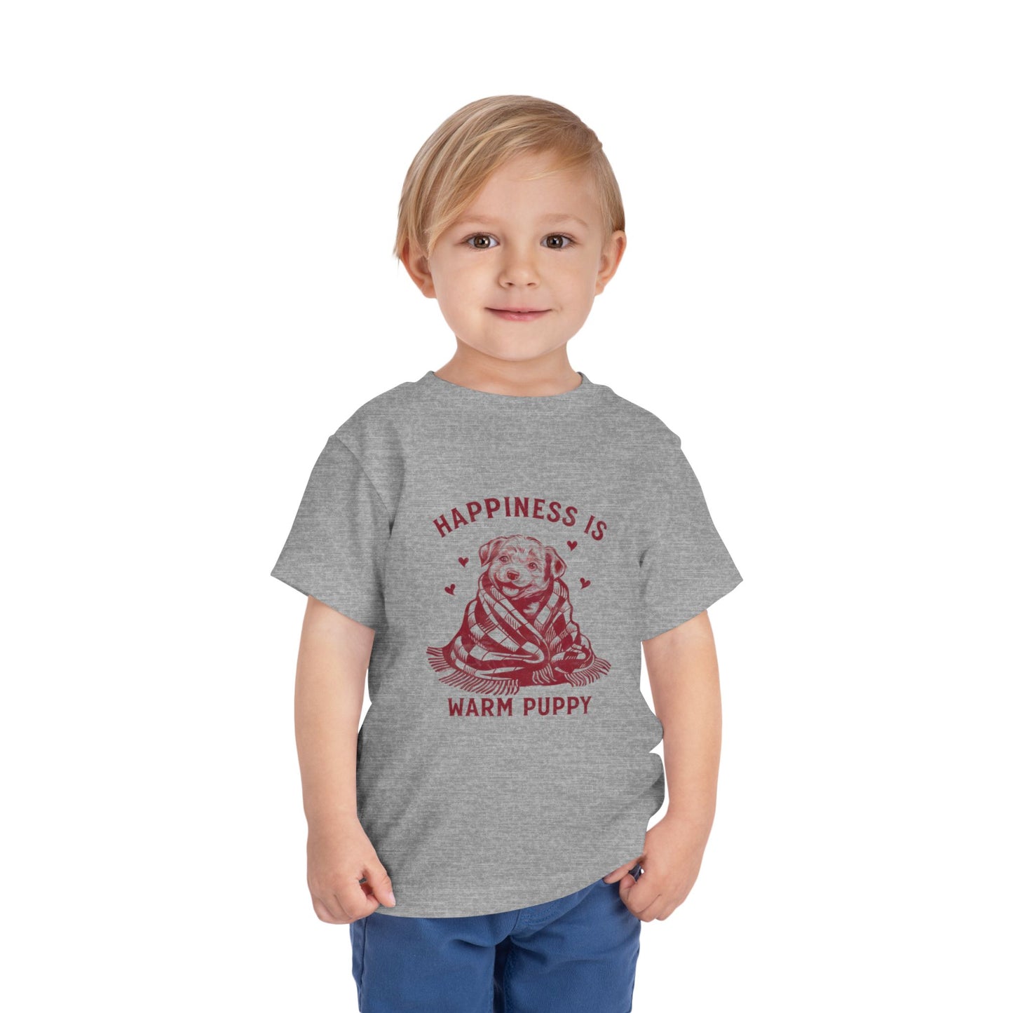 Happiness Is a Warm Puppy Toddler Tee — Retro Puppy in Blanket