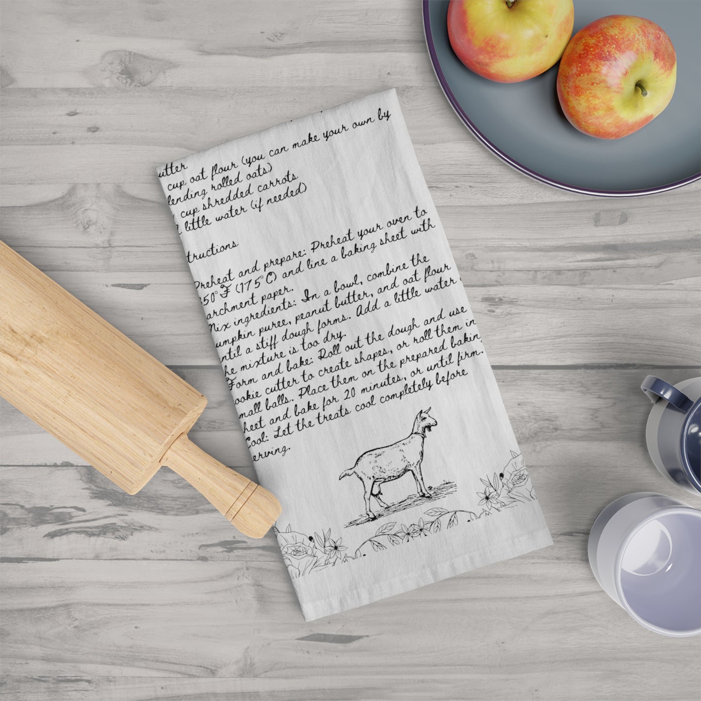 Homemade Goat Treats Tea Towel, Kitchen Gift, Animal Lover Gift, Recipe Towel, Goat Owner Gift