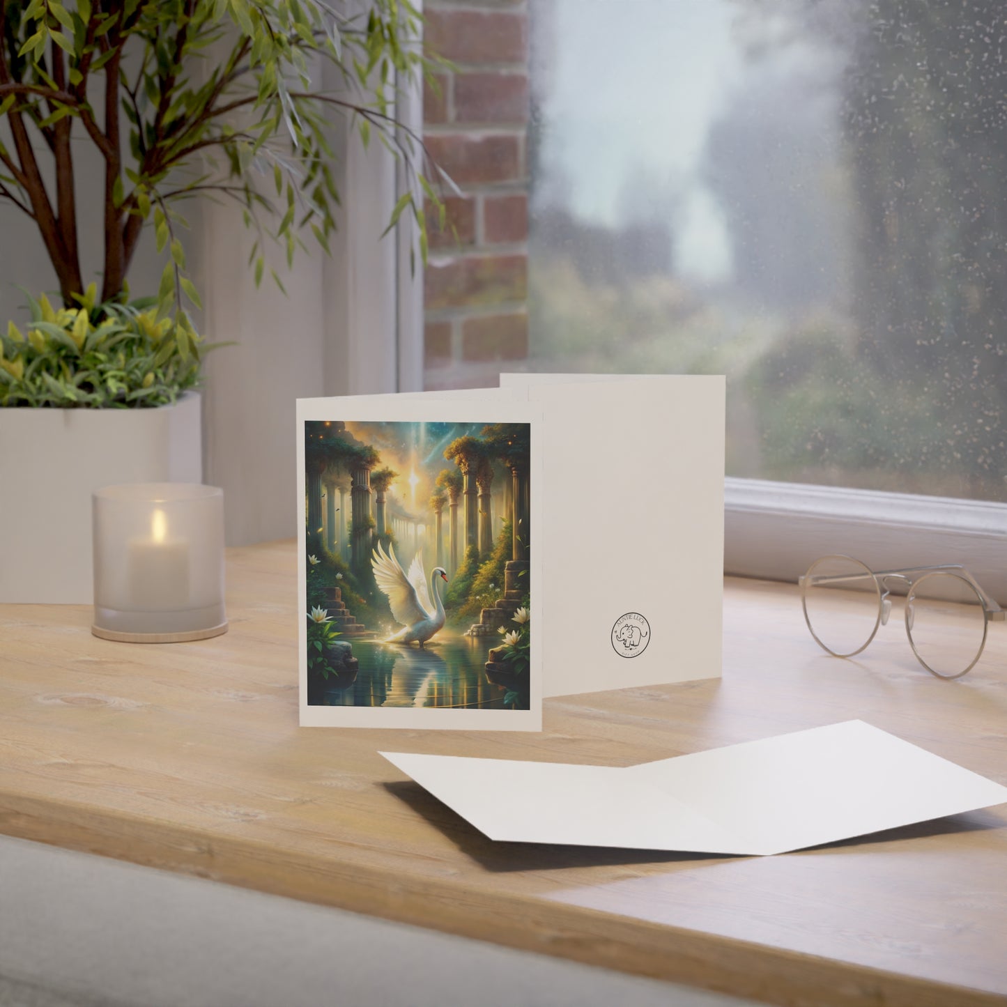 Swan in Enchanted Garden Note Cards with Envelopes (1/10/30/50 pack)