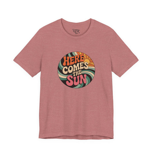 Sun Retro Graphic T-Shirt, Unisex Jersey Tee, Summer Vibes, Gift for Music Lovers, Here Comes the Sun Tee, Festival Wear, Casual Style