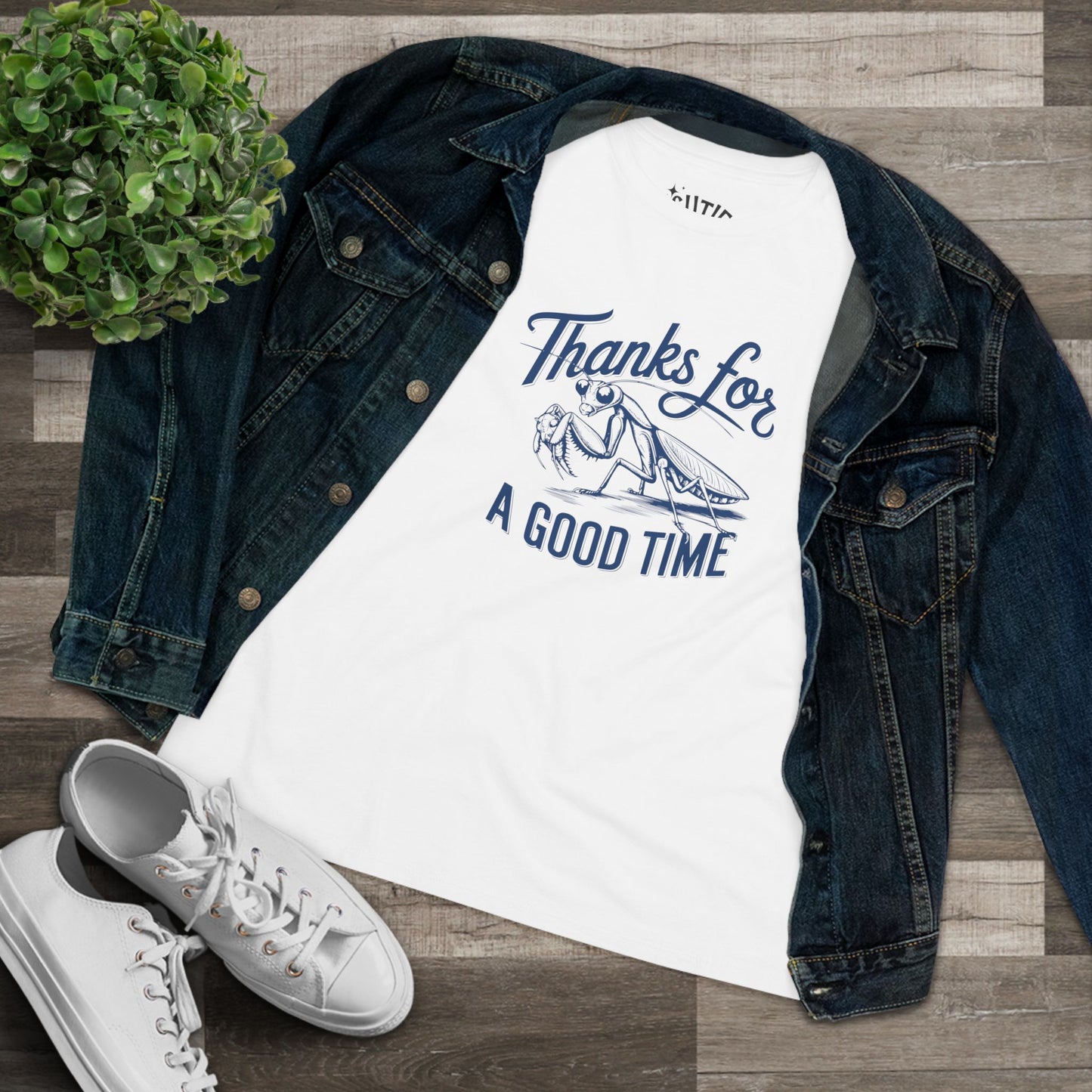 Praying Mantis Women's Graphic Tee, Casual Cotton Shirt, Thanks for a Good Time Tee, Gift for Friends, Funny T-Shirt, Everyday Wear