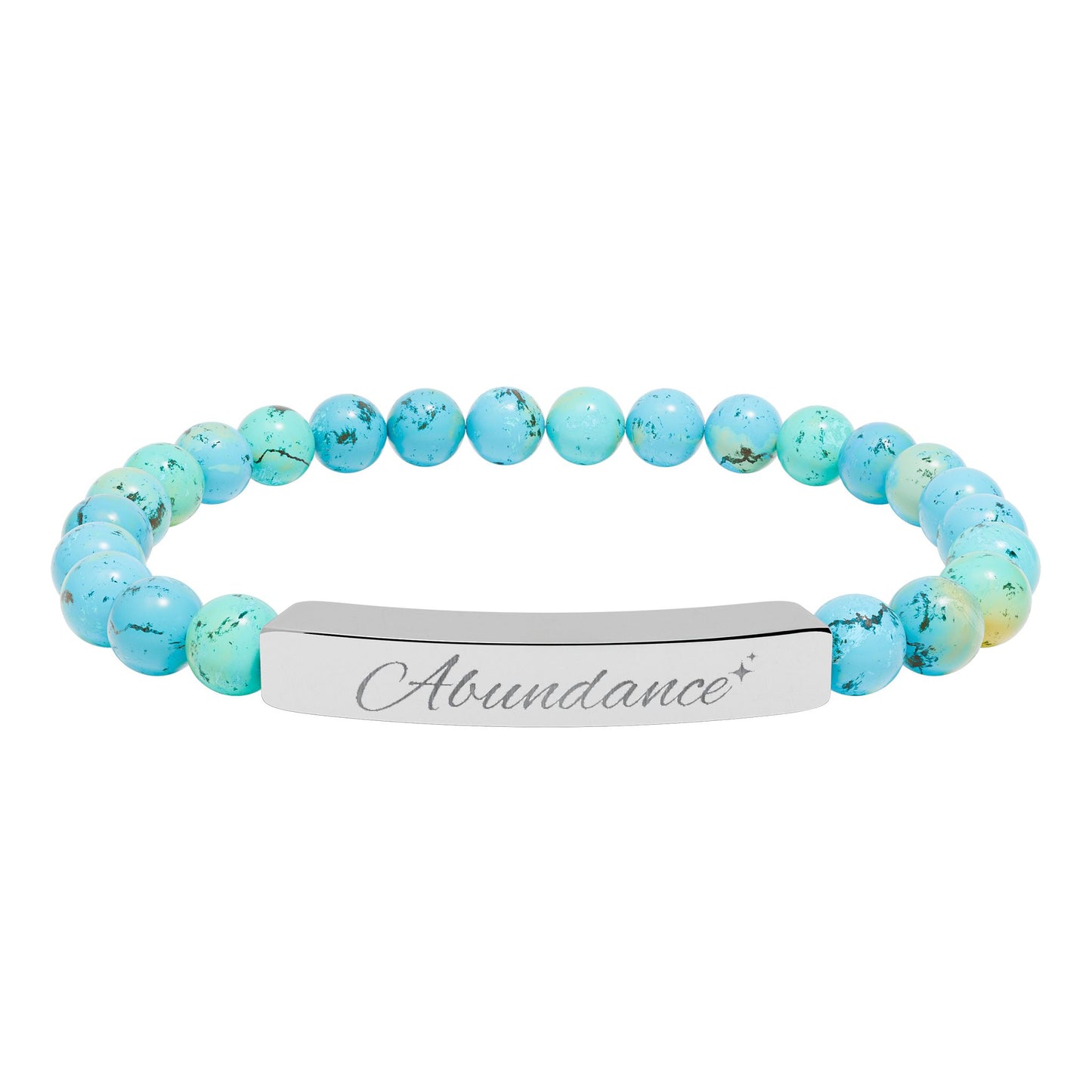 Abundance Engraved Natural Stone Stretch Bar Bracelet